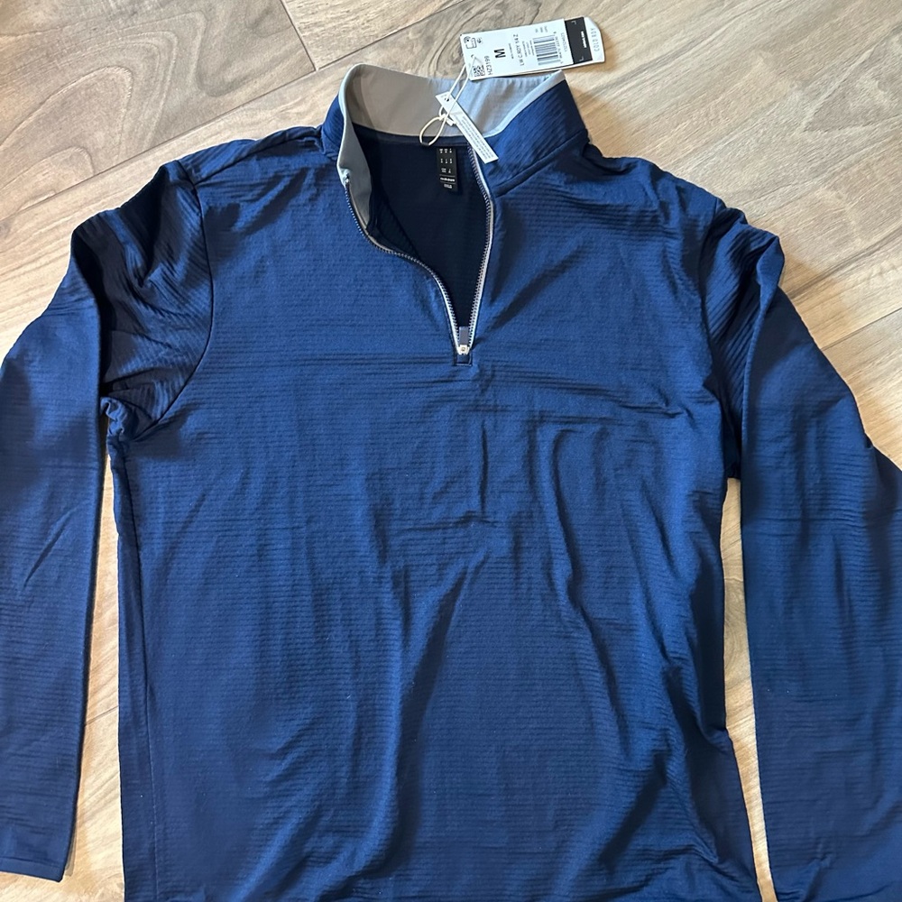 Adidas Navy and Gray Quarter-Zip Pullover M